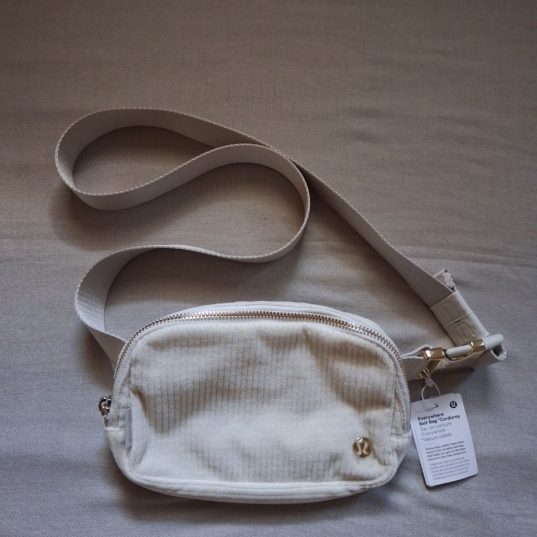 Lululemon Everywhere belt bag (Category: Cross-body Bags) located in Quezon City. Submitted by threeleggeddog (Listing ID 1468837193, Image 1). Description: brand new ivory color corduroy material.