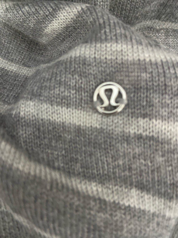 Lululemon gray / light gray stripes sweater (Category: Activewear) located in Pasig City. Submitted by sandace (Listing ID 1468722015, Image 3). Description: Authentic Size not indicated but estimated is 6 Will fit small to medium, oversized.