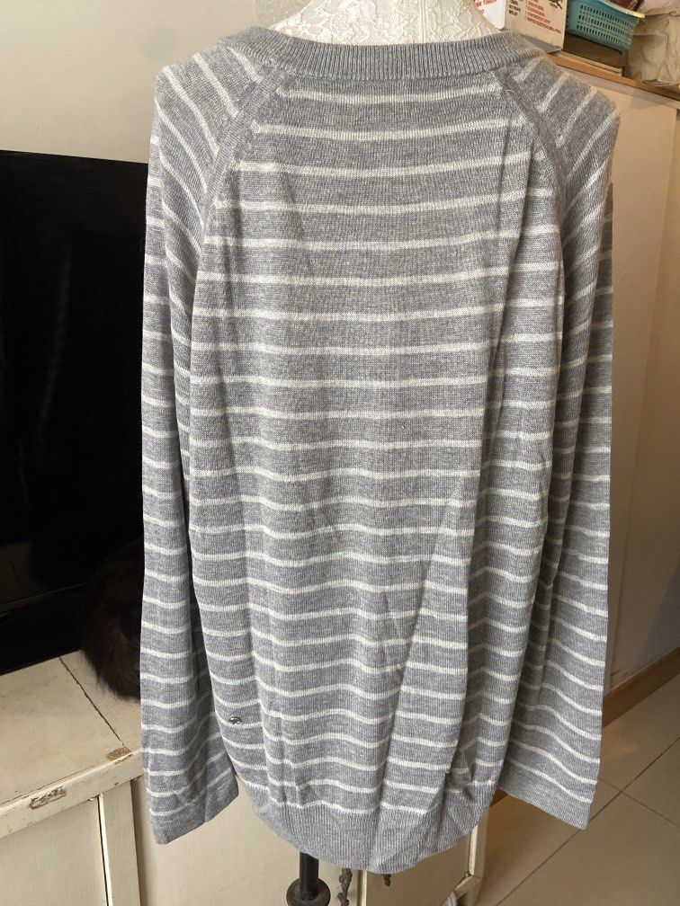 Lululemon gray / light gray stripes sweater (Category: Activewear) located in Pasig City. Submitted by sandace (Listing ID 1468722015, Image 2). Description: Authentic Size not indicated but estimated is 6 Will fit small to medium, oversized.