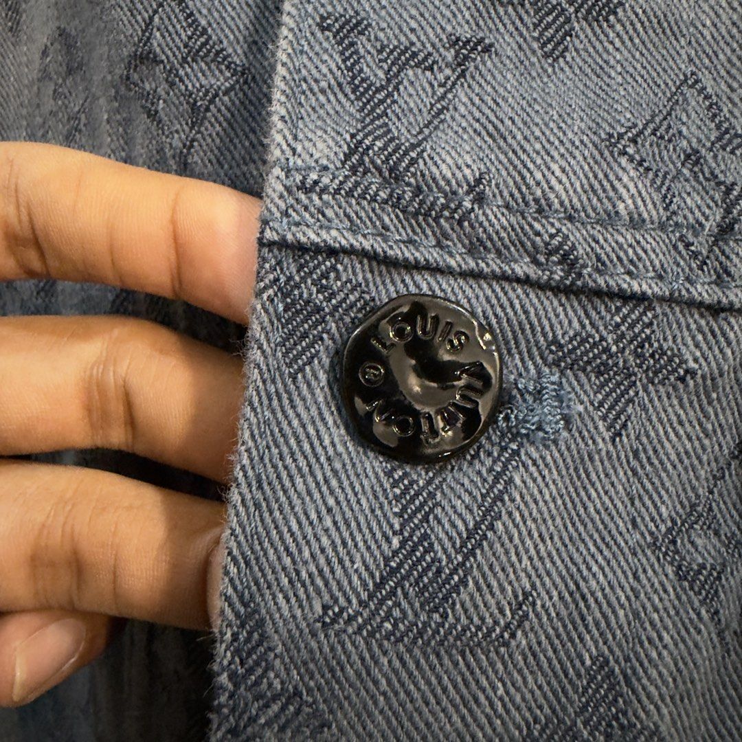 LV Monogram Denim Jacket (Category: Coats, Jackets and Outerwear) located in Manila. Submitted by jerichomal82553 (Listing ID 1468913702, Image 3). Description: LV Monogram Denim Jacket 23 by 24 Good Condition Complete Tags CLAIM 2500.