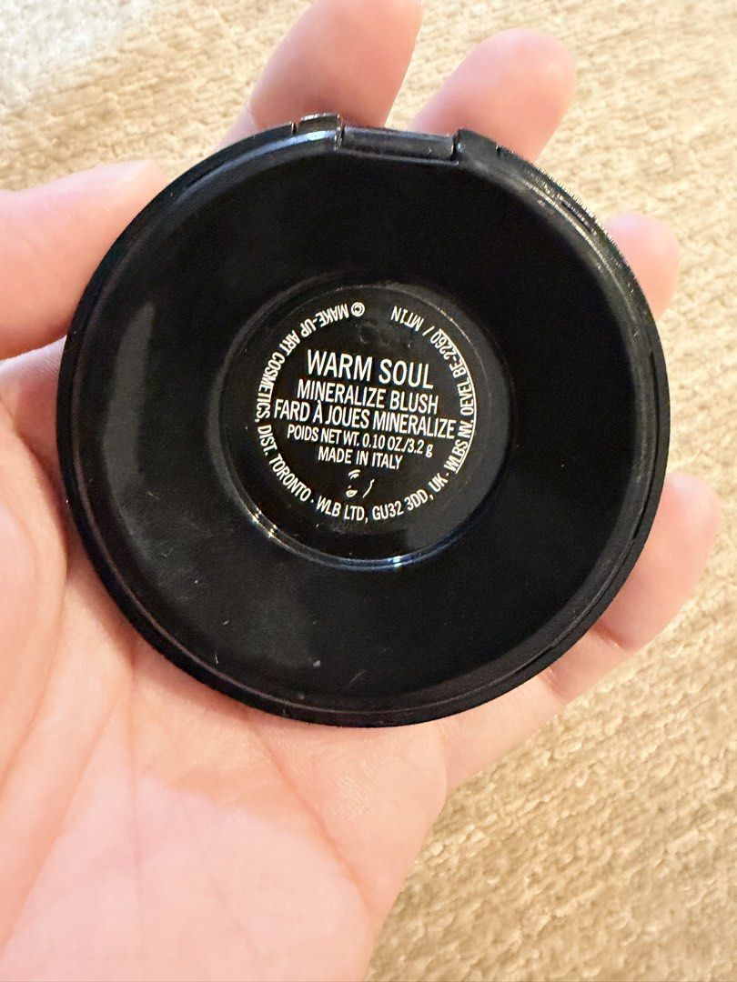 MAC Mineralize Blush Warm Soul (Category: Makeup) located in Taguig. Submitted by jennifer_sells (Listing ID 1468799680, Image 2). Description: - Brand: MAC Cosmetics - Product: Mineralize Blush - Shade: Warm Soul (soft peachy-pink with shimmer) - Condition: Barely touched, dome shape completely intact - Size: Net wt. 3.2g / 0.10 oz. - Origin: Made in Italy RFS: too many blushes Bought and opened: June 2026 Slightly nego only Buyer to arrange for