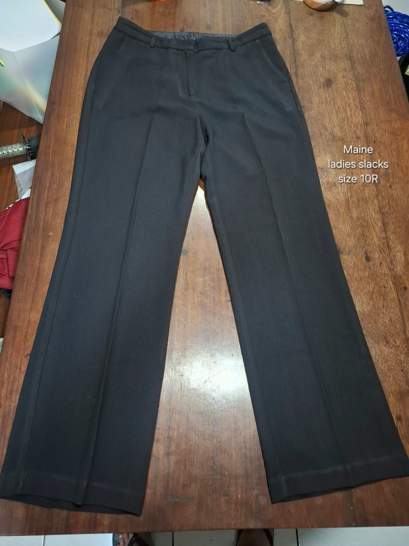 MAINE Black Ladies Slacks (Category: Other Bottoms) located in Pasig City. Submitted by dripcounty (Listing ID 1468816265, Image 1). Description: MAINE Black Ladies Slacks ₱250 Bought in the Philippines Size: 10R (as indicated) Condition: Good / preloved Straight-leg office slacks with belt loops and side pockets. Actual item shown in photos. Delivery fee shouldered by buyer (Lalamove / other courier). Item price excludes delivery. Payment via ca