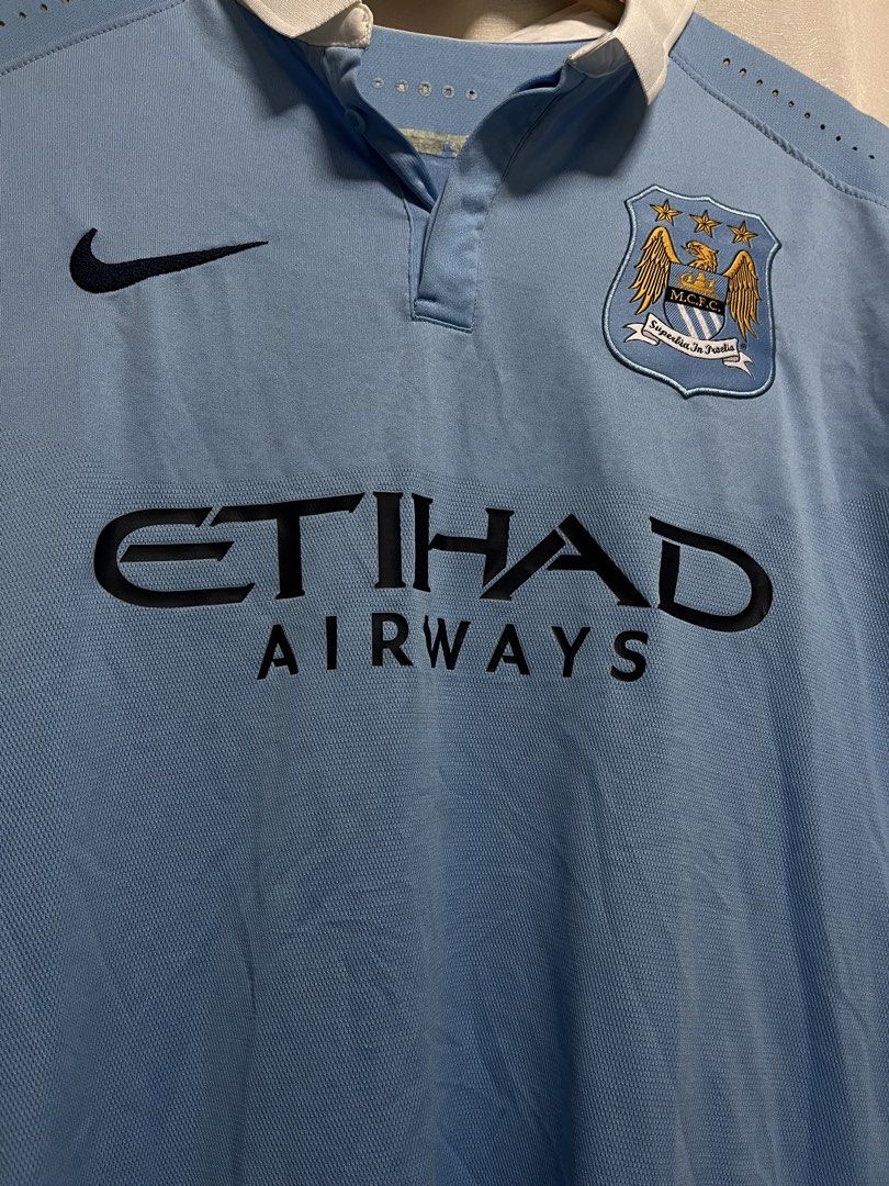 Manchester City 2013/2014 Home Nike Jersey (Category: Activewear) located in Davao. Submitted by znerol_26 (Listing ID 1468832321, Image 2). Description: - Authentic Manchester City 2013/2014 home kit - Classic sky blue design with a stylish white polo collar - Nike Swoosh embroidery and club crest on the chest - Iconic Etihad Airways front sponsor - Breathable white mesh side panels with Dri-FIT fabric technology - Size: XL (includes authentic p