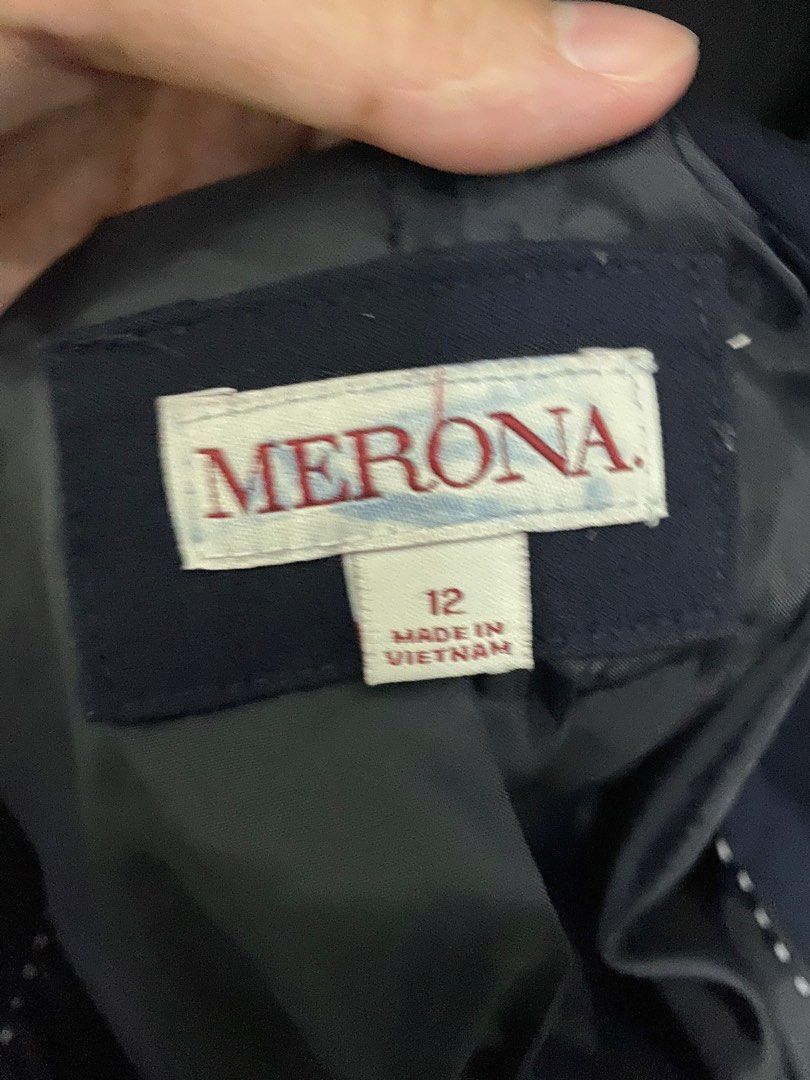 Merona Navy Blue Blazer Jacket Size 12 (Category: Coats, Jackets and Outerwear) located in Taytay. Submitted by themissmj (Listing ID 1468901757, Image 2). Description: - Brand/Model: Merona Navy Blue Blazer - Size: 12 - Fit/Style: Structured cut, classic piece - Details: Front flap pockets, button cuffs, fully lined dark interior - Origin: Made in Vietnam - Perfect for: Workwear or smart casual wear.