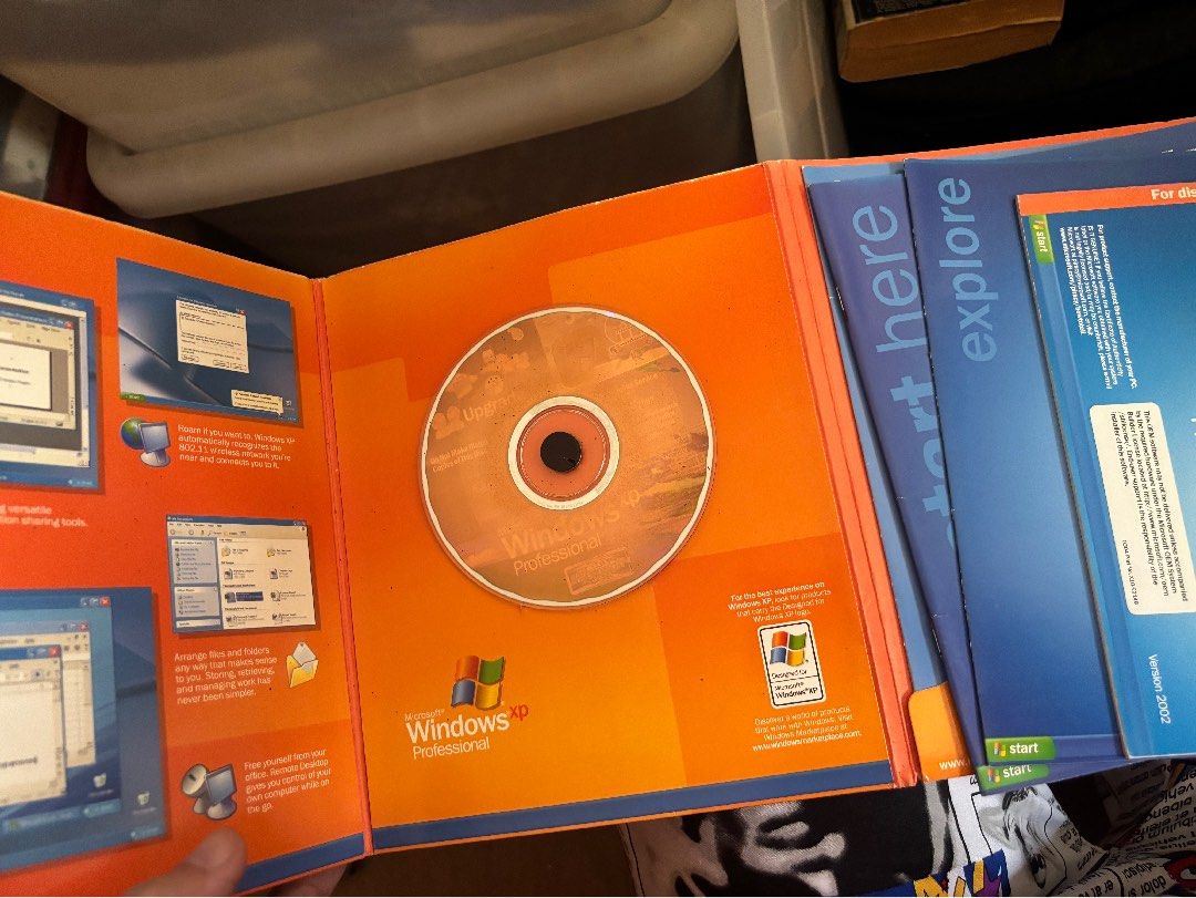Microsoft Windows XP Professional Version 2002 CD and Box (Category: Software) located in Iloilo. Submitted by TheKinfolkGarage (Listing ID 1468870152, Image 2). Description: - Authentic Microsoft Windows XP Professional software (Version 2002) - Includes original blue outer box, installation CD, and instruction manuals - Perfect for retro tech collectors and vintage PC builds - Condition: As shown in photos - Message for inquiries or shipping de