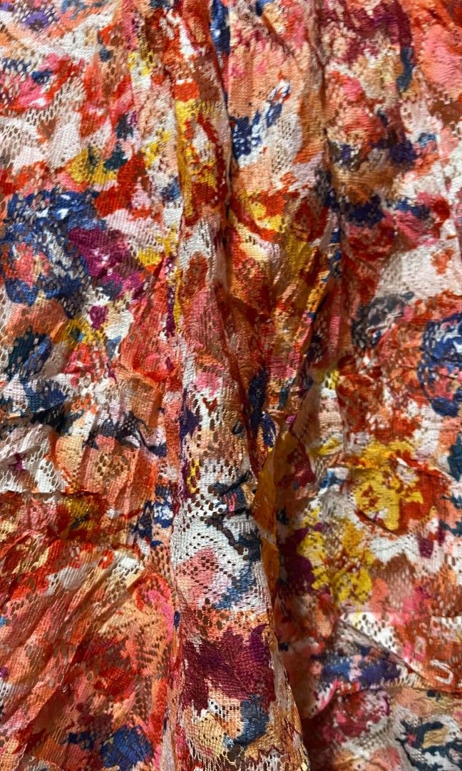 Mini dress (Category: Dresses) located in Manila. Submitted by wheneity67thifted (Listing ID 1468927937, Image 3). Description: The image shows a vibrant, multi-colored floral print mini dress with short puff sleeves, a scoop neckline, a flared circle skirt,.