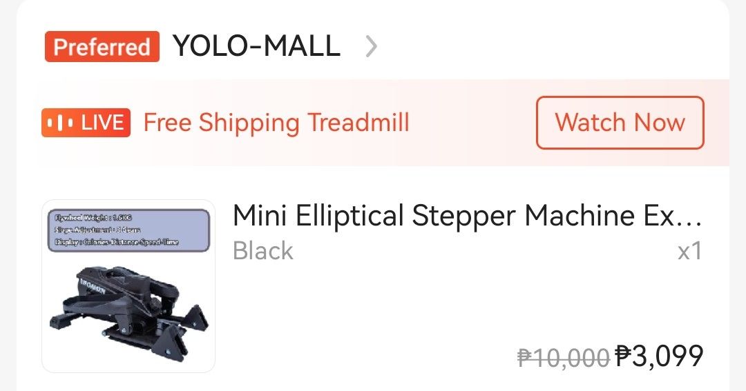 Mini Elliptical Stepper Machine Exercise Equipment Black (Category: Cardio & Fitness Machines) located in Valenzuela. Submitted by LEXXZ_445 (Listing ID 1468782399, Image 2). Description: - Color: Sleek black - Flywheel Weight: 1.6kg for smooth motion - Slope Adjustment: 3 gears to customize your workout intensity - Built-in Display: Easily tracks calories, distance, speed, and time - Design: Compact and space-saving, ideal for home workouts PLS 