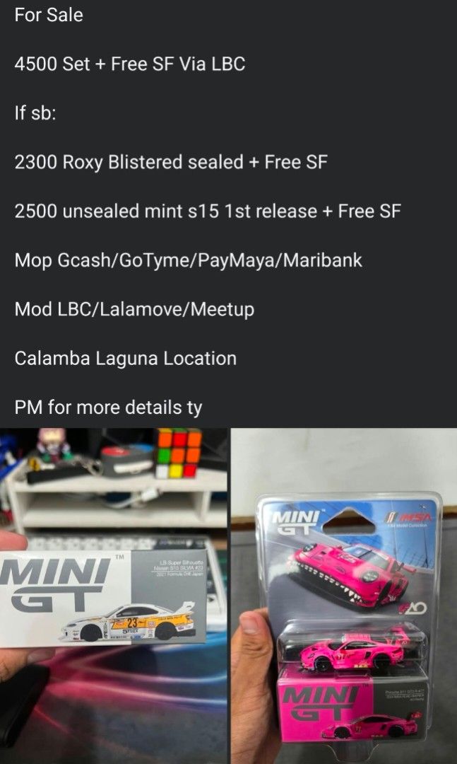 Mini GT & Ignition Model Diecast Cars (Category: Vehicle & Diecast Models) located in Calamba. Submitted by negrosyantengmalupet (Listing ID 1464388249, Image 1). Description: calamba laguna location Can do LBC/Lalamove/Meetup Calamba Laguna locatkpn pM for more details ty.