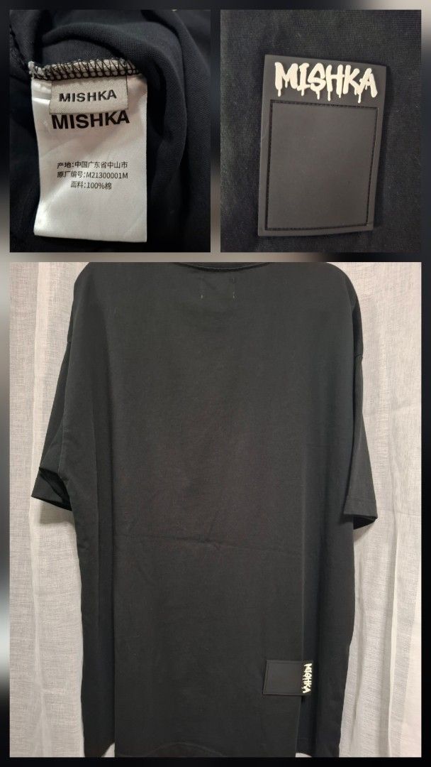 Mishka Black Graphic Tee (Category: Tshirts & Polo Shirts ) located in Manila. Submitted by jazil.ladyliz (Listing ID 1468924984, Image 2). Description: - Brand: Mishka - Style: Graphic t-shirt with bold pop culture and street art collage print - Color: Black - Dimes: 25x31.5 - Material: 100% soft, comfortable cotton - Details: Rubber patch label at the lower back hem.