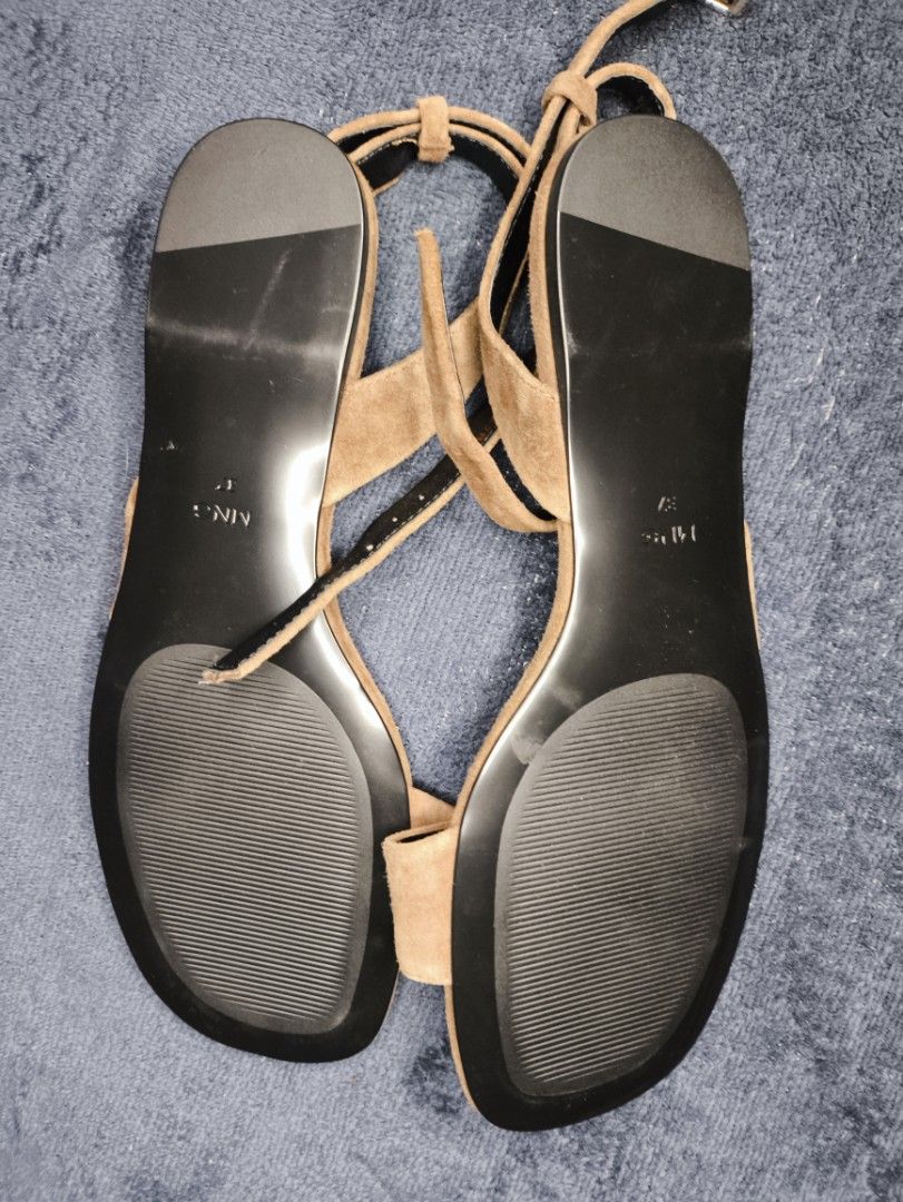 MNG Brown suede Flat Toe ring Sandals (Category: Flats & Sandals) located in Las Pinas. Submitted by rose.luab (Listing ID 1468857680, Image 3). Description: preloved brown suede flat toe-ring sandals by Mango (specifically the Mango Leather Straps Sandals). • Brand: Mango • Style: Flat toe-ring sandal with crisscross strap design and an adjustable ankle strap/bracelet with a metal buckle closure • Material: 100% goat suede leather upper with a s