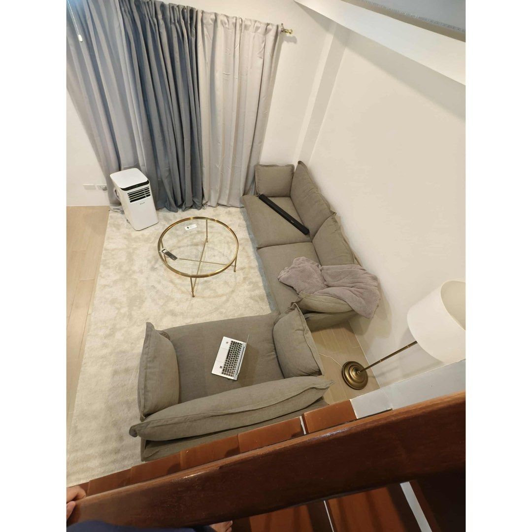 Modern Fabric Sofa Set – Taupe Grey 🩶 (Category: Sofas) located in Rizal. Submitted by mariasdeclutteringshop (Listing ID 1468778817, Image 3). Description: Bought the main sofa for Php 27,995 and the side sofa for Php 19,995 ✨ Details: * Color: Taupe / Greyish Brown * Soft fabric upholstery * Comfortable seat cushions and back cushions * Neutral, minimalist design * Can be arranged in different configurations to suit your living room * Ideal fo