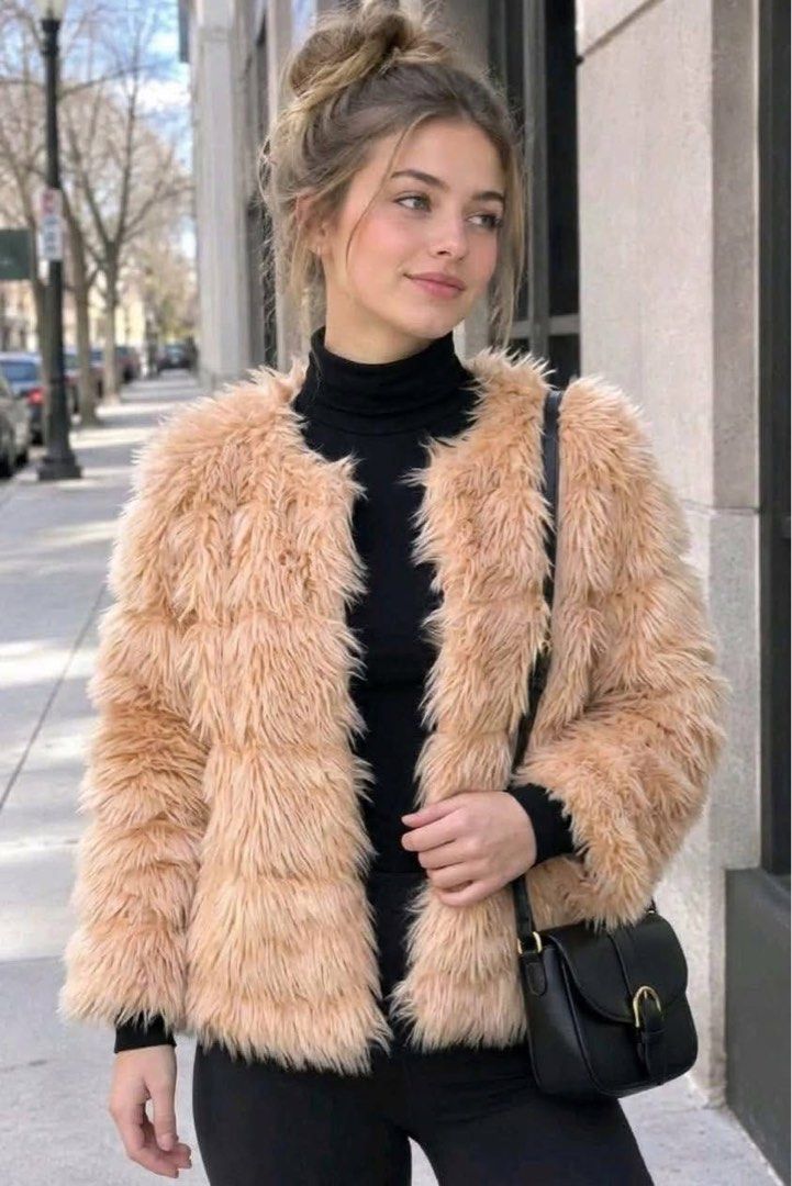 Mossmo Beige Faux Fur Open Front Jacket Size M (Category: Coats, Jackets and Outerwear) located in Pagsanjan. Submitted by zhairaaaaa (Listing ID 1468751701, Image 1). Description: - Brand/Style: Mossimo beige faux fur jacket - Size: Medium - Design: Open front with a soft, silky inner lining - Texture: All-over shaggy faux fur - Condition: Good overall condition, perfect warm statement piece for cooler weather 🔥 VINTAGE MOSSIMO FAUX FUR JACKET 