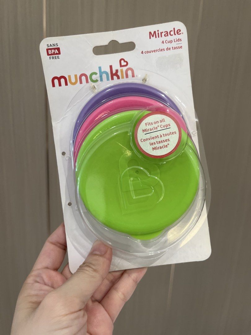Munchkin Miracle 4 Cup Lids (Category: Weaning & Toddler Feeding) located in Manila. Submitted by cjh02 (Listing ID 1468742030, Image 1). Description: - Brand new - Listed price is per lid - Fits on all Munchkin Miracle cups - Made from safe, BPA-free material - Available colors: Green, Pink and Purple Rfs: Only needed 1 lid from the pack of 4.