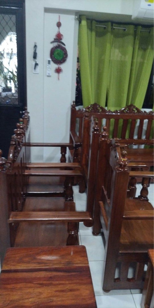 Narra set 8pc (newly refurbish) (Category: Tables & Sets) located in Manila. Submitted by xyanity_300 (Listing ID 1468799874, Image 2). Description: 1pc long chair 4pcs single chair 2pcs side table 1pc center table.