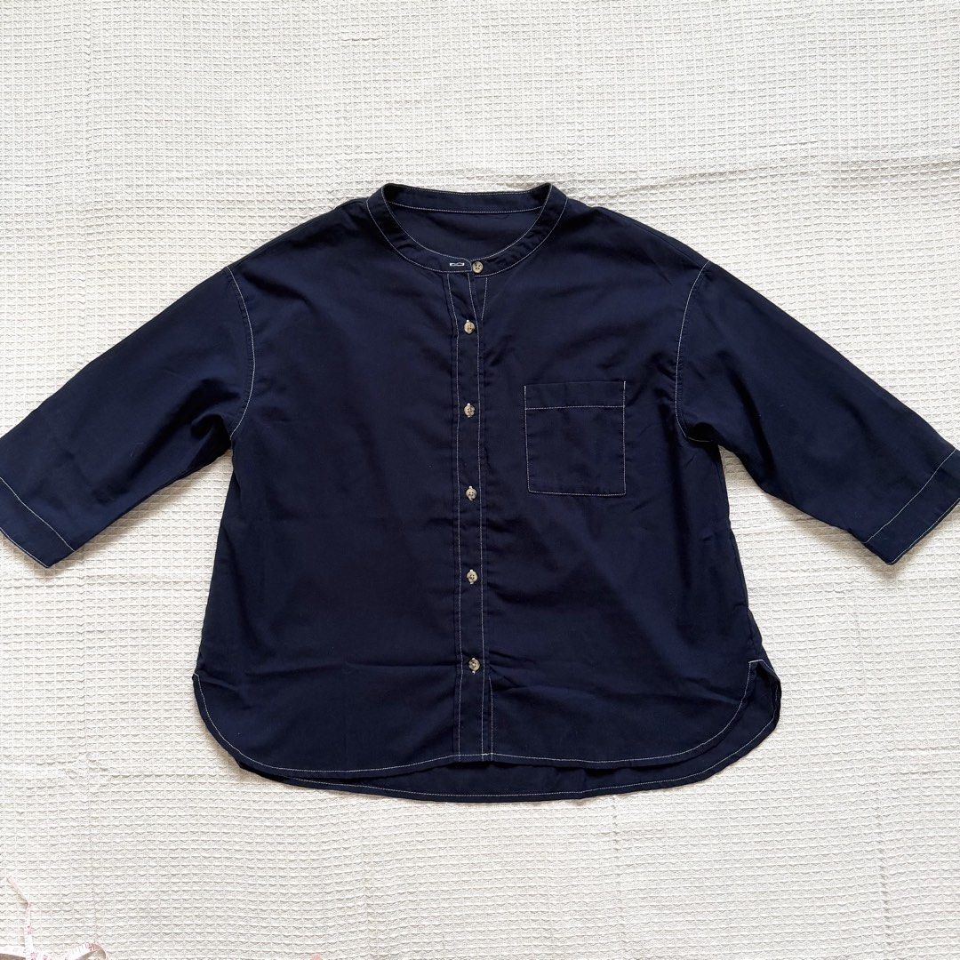 navy blue contrast stitch long sleeve (Category: Longsleeves) located in Cabanatuan. Submitted by brokegirlwholovesclothes (Listing ID 1468741401, Image 1). Description: ‎- best fits size S-M - very light fabric - japanese brand .