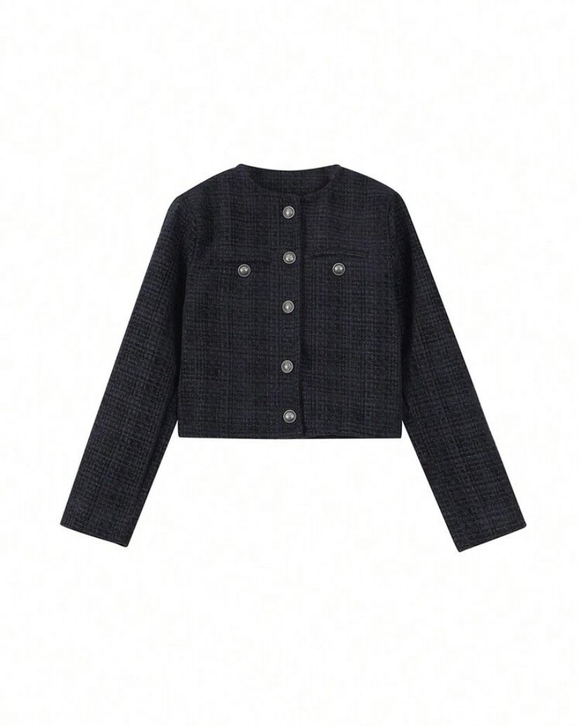 Navy Blue Cropped Tweed Jacket Cardigan (Category: Coats, Jackets and Outerwear) located in Naga. Submitted by mariecan (Listing ID 1468772586, Image 3). Description: - Navy Blue Cropped Tweed Jacket Cardigan - Brand: SHEIN - Fits S-M - bought at shein for 1.2k+ - selling for 799 (negotiable) - no issues - with pouch.