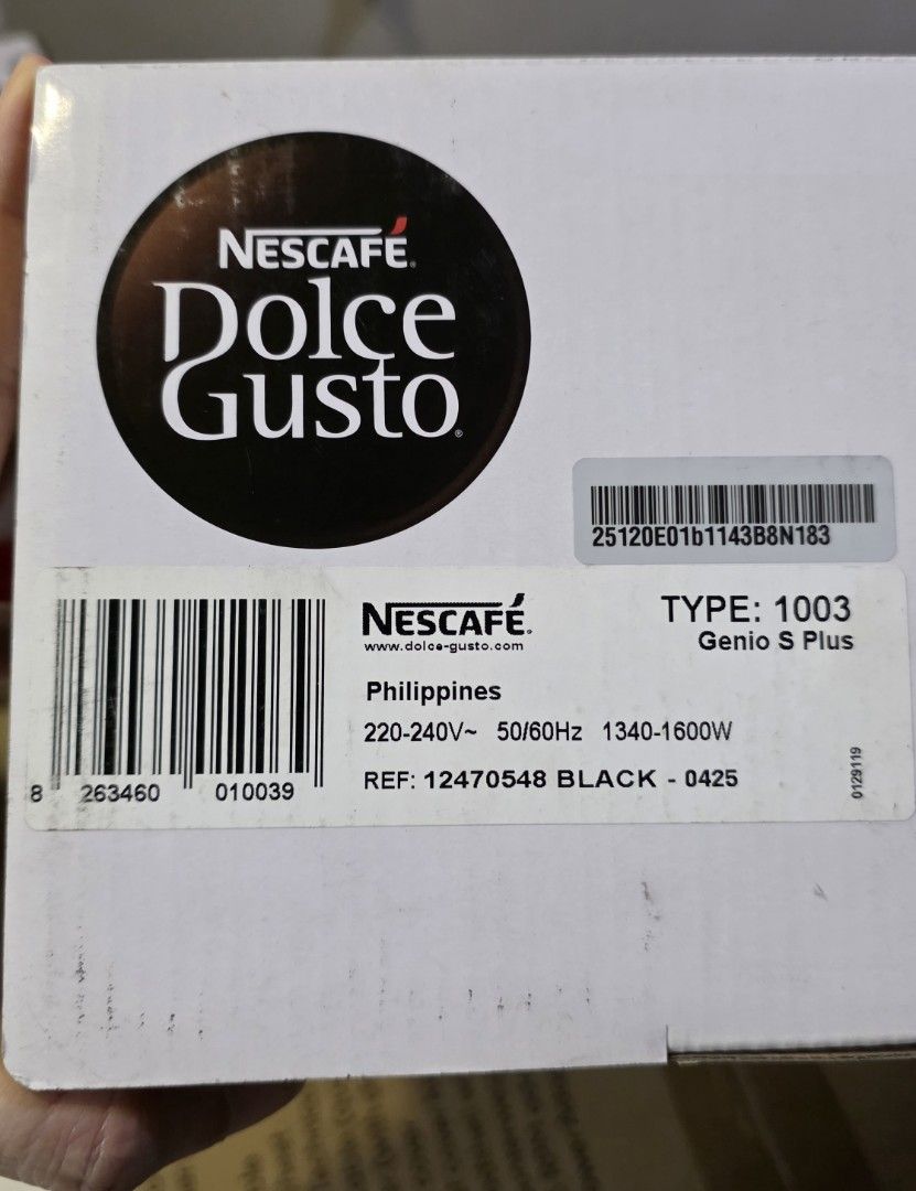 Nescafe Dolce Gusto Genio S Plus (Category: Coffee Machines & Makers) located in Manila. Submitted by kmac1047 (Listing ID 1468793435, Image 3). Description: - Brand new & 100% unopened box - Model: Nescafe Dolce Gusto Genio S Plus (Black) - Automatic machine with temperature selection & espresso boost - Capable of making both hot and cold drinks - Perfect for easy, cafe-quality coffee at home original price: P8,699.