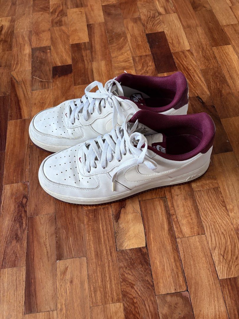 Nike Air Force 1 Low 'White Dark Beetroot' (US 11) (Category: Sneakers) located in Quezon City. Submitted by juanchoconsunji (Listing ID 1468795111, Image 3). Description: Released as part of the Air Force 1’s 40th Anniversary collection, the Nike Air Force 1 Low ‘Dark Beetroot’ blends classic simplicity with bold color accents. It features a smooth white leather base and matching white midsole, highlighted by rich Dark Beetroot (wine/burgundy) d