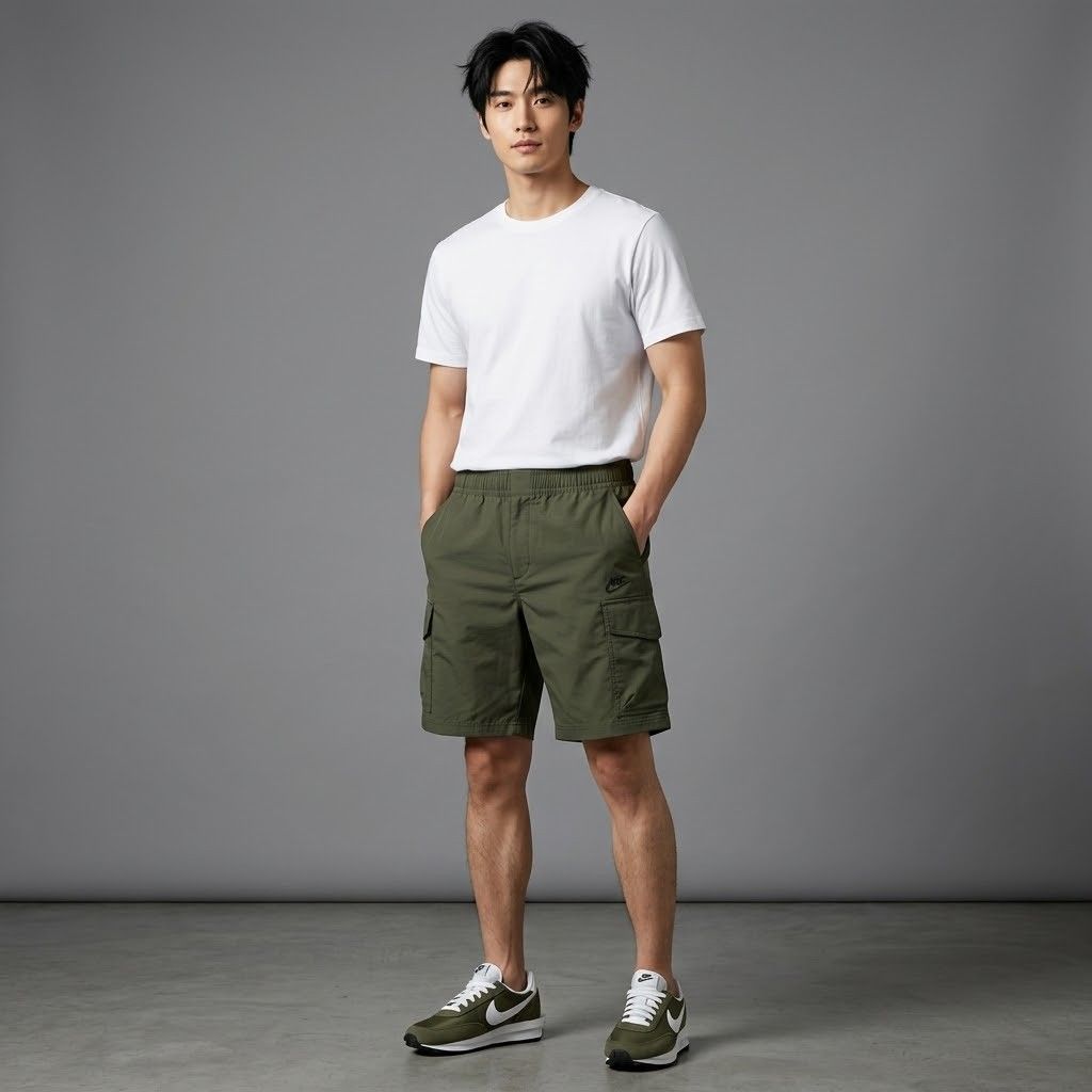 Nike cargo shorts (Category: Activewear) located in Manila. Submitted by brightcloud_25 (Listing ID 1468726396, Image 2). Description: Nike sportswear utility cargo shorts (olive/army 🪖 green) embroidery swoosh size medium fit 30 up to 32 length 19 good as new 750 + sf.