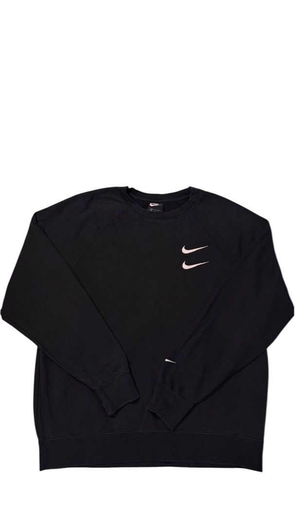 Nike Double Swoosh Black Sweatshirt (Category: Coats, Jackets and Outerwear) located in Baguio. Submitted by zeemoda01 (Listing ID 1468789808, Image 1). Description: -N I k e pullover XxL on tag 27 by 24 inches Excellent Yours for 300 🤗.