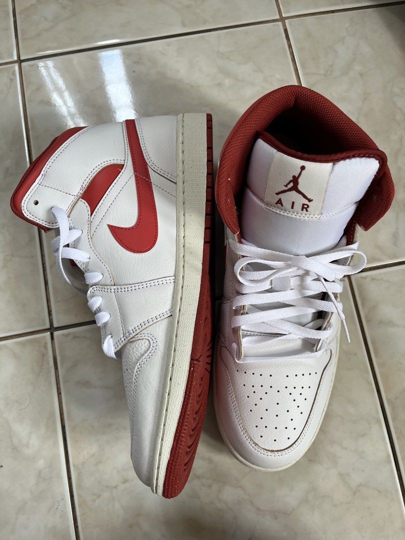 Nike Jordan Air (Category: Sneakers) located in Makati City. Submitted by ojala (Listing ID 1468743754, Image 1). Description: - Brand: Nike Air Jordan High Tops - Colorway: White leather base with Gym Red overlays and matching red outsole - Size: US 13 - Condition: Clean soles, minimal signs of wear - Details: White laces, white tongue with Jumpman Air branding - Perfect for: Casual daily rotation or sneaker collection.