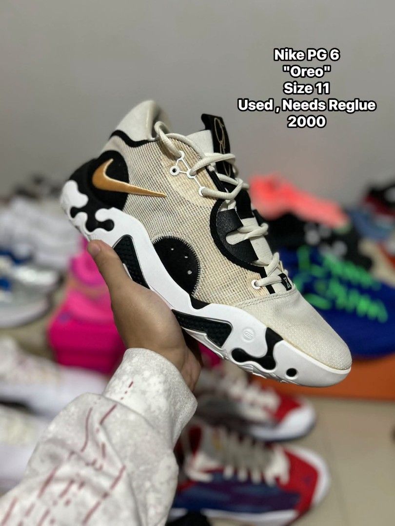 Nike PG 6 Oreo Size 11 (Category: Sneakers) located in Quezon City. Submitted by bertsonamilasolidshoes (Listing ID 1468922044, Image 1). Description: - Brand/Model: Nike PG 6 - Colorway: Oreo (White, Black, and Gold details) - Size: 11 US - Condition: Worn, requires reglue repair work on the soles - Performance: Elite traction and cushion setup for basketball - Note: Great project pair for DIY shoe restoration or customizers.