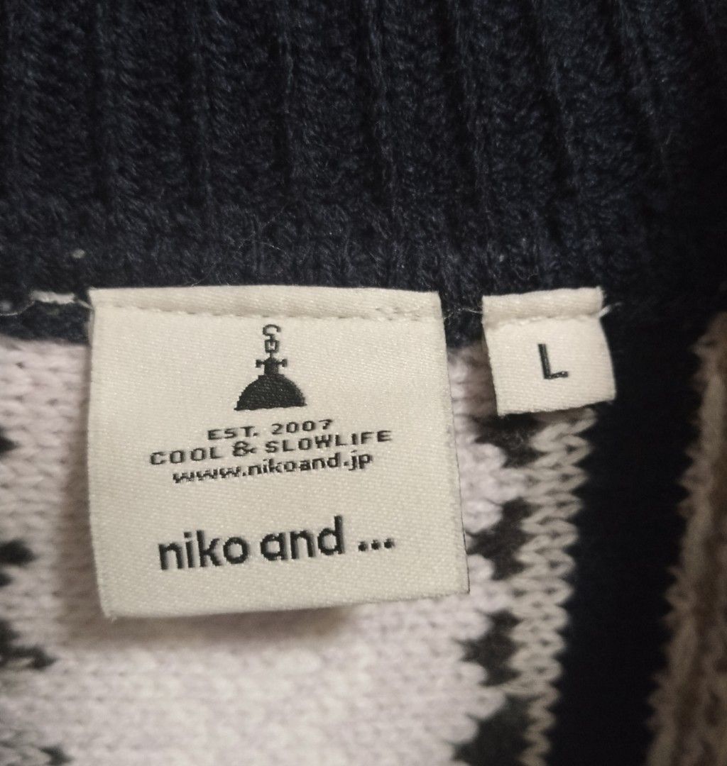 Niko and knitted zip (Category: Coats, Jackets and Outerwear) located in Pateros City. Submitted by blashjunks.y2k (Listing ID 1468860182, Image 3). Description: NIKO AND KNITTED ZIP SIZE LARGE ON TAG 2000PHP MSG US.