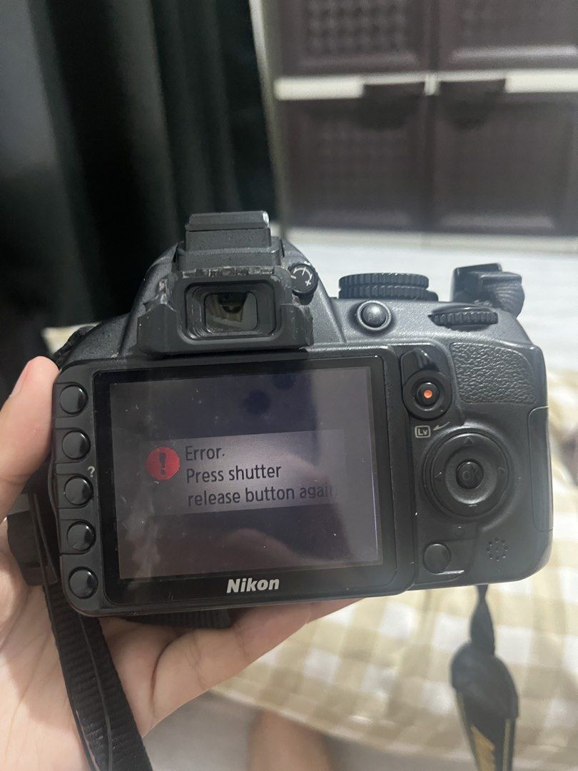 Nikon D3100 DSLR + 2 Lenses (Category: Cameras) located in Paranaque City. Submitted by paddylla44 (Listing ID 1468922597, Image 3). Description: What you see is what you get Inclusions: - Nikon D3100 camera body - Nikon AF-S DX NIKKOR 35mm f/1.8G lens - Nikon AF-S DX NIKKOR 18–55mm f/3.5–5.6G lens - Battery & Charger - Bag Condition: - Both lenses are usable. - LCD has vignette/dark areas. - Camera displays “Error. Press shutter release button a