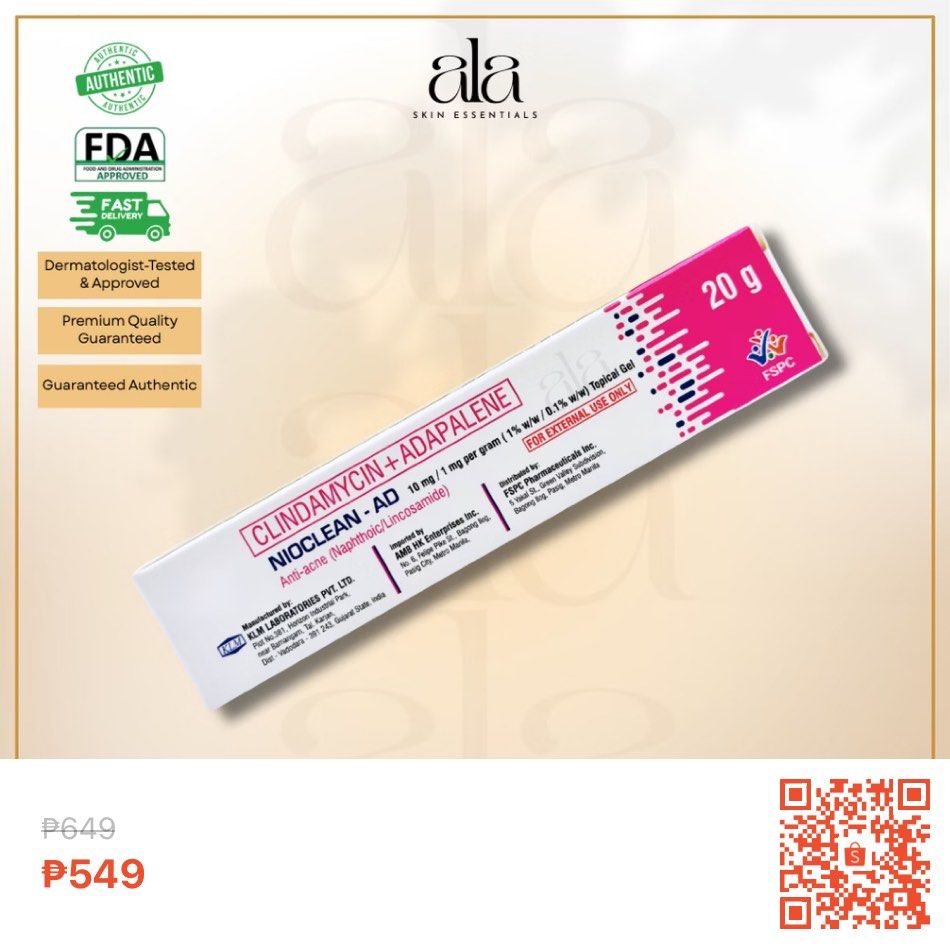 Nioclean Adapalene+Clindamycin 20g (Category: Face Care) located in Antipolo. Submitted by zzz.sells (Listing ID 1468885740, Image 1). Description: Used thrice only Will switch to adapalene only Price still nego .