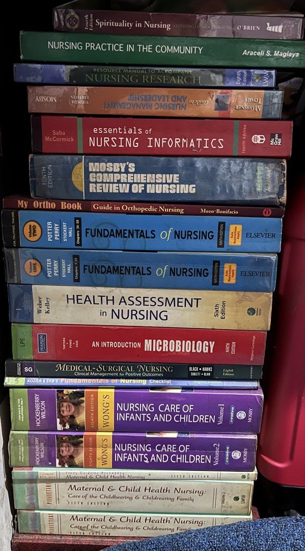 Nursing Textbooks Bundle (Category: Textbooks) located in Pasig City. Submitted by keiisellsious (Listing ID 1468803163, Image 1). Description: wts lfb — ₱ 5,000 take all (can tingi, drop your offer nalang) • Complete nursing textbook bundle for students and board exam review • Covers fundamentals, health assessment, med-surg, microbiology, and pediatrics • Published by trusted names: Elsevier, Mosby, and Pearson • Various editions included • Hea
