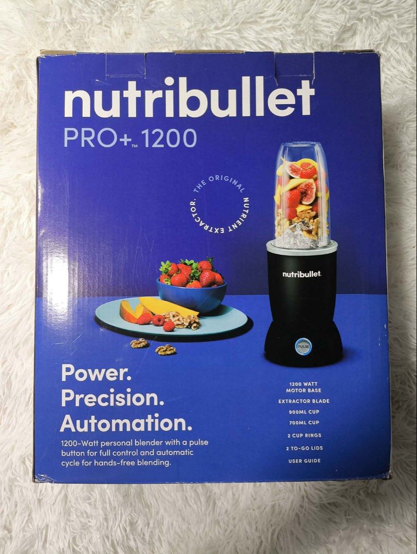 Nutribullet Pro+ 1200 Personal Blender (Category: Juicers, Blenders & Grinders) located in Quezon City. Submitted by sammy.stash (Listing ID 1468743921, Image 1). Description: - Item: Nutribullet Pro+ 1200-Watt Personal Blender - Condition: Brand new, unopened box - Power: 1200-watt motor base with touch-based pulse button and hands-free automatic extraction cycle - What's included: Extractor blade, 900ml cup, 700ml cup, 2 cup rings, 2 to-go lids