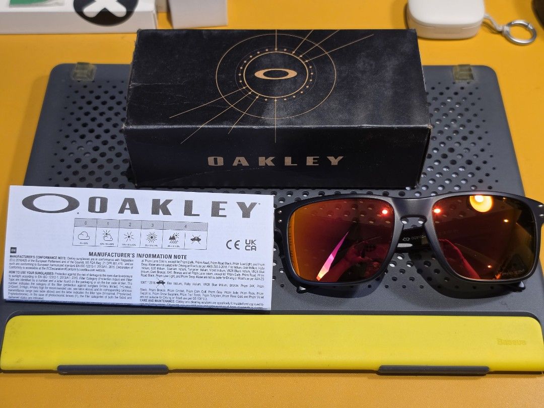 Oakley Holbrook Prizm Ruby Matte Black Sunglasses (Category: Sunglasses & Eyewear) located in Paranaque City. Submitted by prof.0120 (Listing ID 1468715871, Image 3). Description: Selling my almost-new Oakley Holbrook sunglasses - almost new condition, still flawless. worn only a few times. never dropped. kept in pouch. - matte frame/prizm ruby lenses - zero issues, zero damage, zero scratches - box, literature, pouch included (box is slightly de