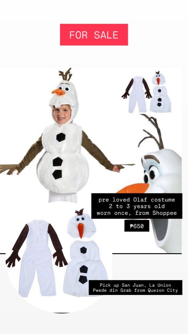 Olaf Costume (Category: Babies & Kids Fashion) located in San Fernando. Submitted by alizai (Listing ID 1468910857, Image 1). Description: Olaf Costume 2-3 years old Worn once .