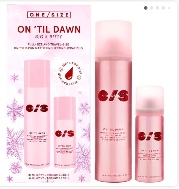 ONE/SIZE On 'Til Dawn Mattifying Setting Spray Duo (Category: Makeup) located in Manila. Submitted by rustmakeupinc (Listing ID 1468839959, Image 1). Description: AVAILABLE 5qty DUO - Brand new in original holiday snowflake packaging - Includes one full-size 143 mL bottle and one travel-size 46 mL bottle - Waterproof formula locks makeup in place all day - Powerful shine control for a matte finish - Great for trying out or traveling with your fav