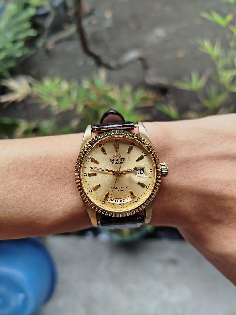 Orient President DayDate (Category: Luxury Watches) located in General Santos City (Dadiangas). Submitted by pureturtle_033 (Listing ID 1468730659, Image 2). Description: Orient President DayDate All Original Rolex Alternative Ev0j-A0-B CS Rare 6 oclock Day Position Variant 2008-2010 Baton Indices Sapphire Crystal ScrewDown Crown Date Magnifier 36mm Case Size w/o Crown All Working and Keeps Accurate Time Very Clean Dial and Movement Lubricated Ga