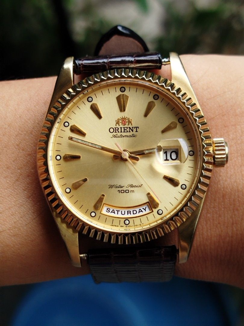Orient President DayDate (Category: Luxury Watches) located in General Santos City (Dadiangas). Submitted by pureturtle_033 (Listing ID 1468730659, Image 1). Description: Orient President DayDate All Original Rolex Alternative Ev0j-A0-B CS Rare 6 oclock Day Position Variant 2008-2010 Baton Indices Sapphire Crystal ScrewDown Crown Date Magnifier 36mm Case Size w/o Crown All Working and Keeps Accurate Time Very Clean Dial and Movement Lubricated Ga