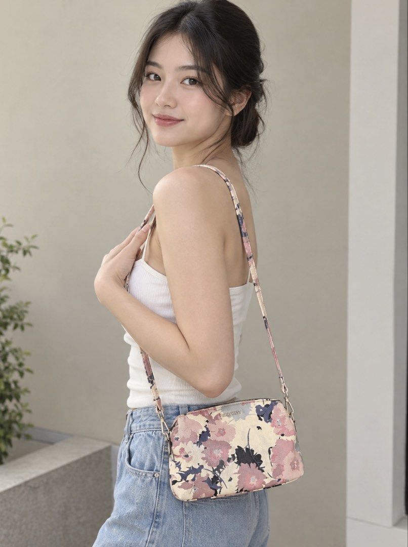 Original Nine West bag (Category: Cross-body Bags) located in Las Pinas. Submitted by yourdailyssentials (Listing ID 1468731759, Image 1). Description: Original Nine West bag ✅ 100% original, no to fake If you’re a girly tita, then you’d definitely love this bag for you 😉💯✨ - floral beige pink bag - preloved pero still looks good as new - sling bag / cross-body bag - imported from US - no issues - durable leather (hindi nag babakbak) - spacious