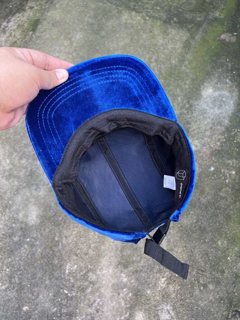 ORIGINAL USE VELVET 5 PANEL HAT (Category: Caps & Hats) located in Caloocan City. Submitted by gothrifted (Listing ID 1468811483, Image 2). Description: ORIGINAL USE VELVET 5 PANEL HAT - thrifted - buckle strap - good condition - minimal damage on brim (yupi) *color may vary due to lighting .