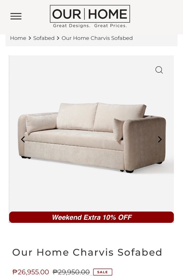 Ourhome beige Charvis Sofabed/couch (new) (Category: Sofas) located in Caloocan City. Submitted by michel9306 (Listing ID 1468771071, Image 1). Description: New Ourhome Charvis sofabed (beige). Delivered on October 18. Never used. Selling because sofa does unfortunately not fit in living room. .