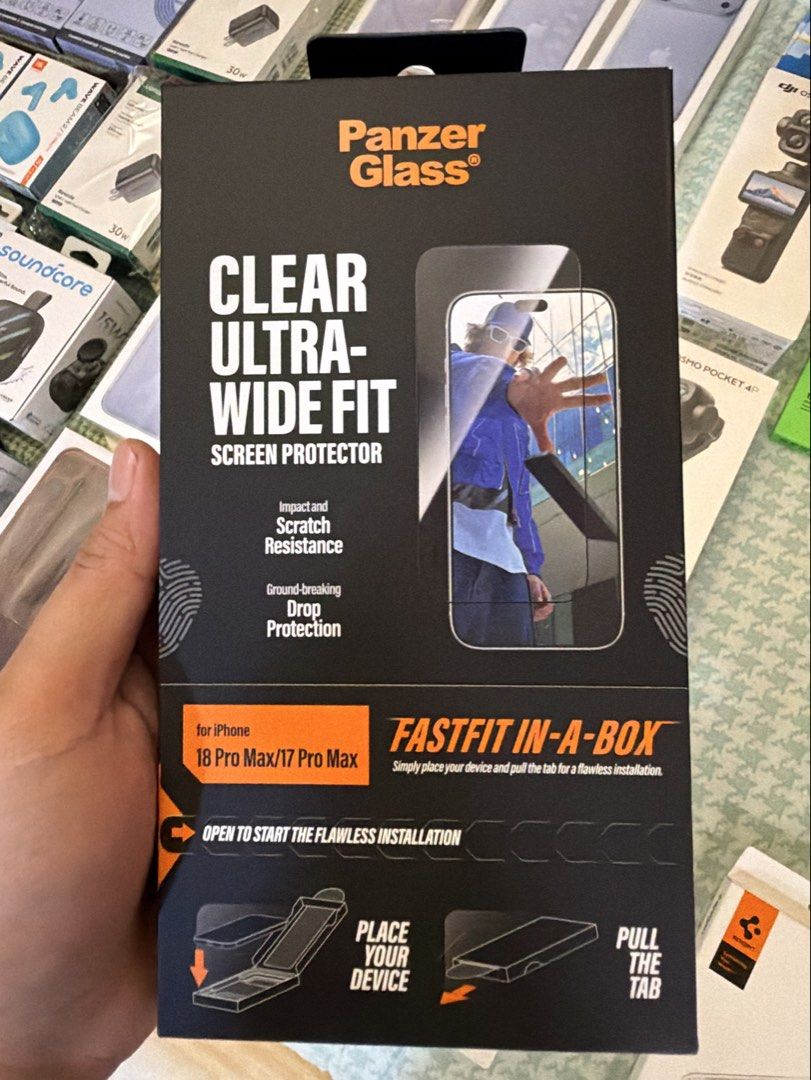 Panzer Glass Screen Protector 17 / 18 Pro Max (Category: Cases & Sleeves) located in Quezon City. Submitted by law.1789 (Listing ID 1468880777, Image 1). Description: SRP - 1790 Sale Price - 1250 Brand new screen protectors designed for iPhone 17 Pro Max and iPhone 18 Pro Max - Available in trusted brands like Panzer Glass and Belkin - Features ground-breaking drop protection and high-impact scratch resistance - Includes FastFit or Easy Align ins