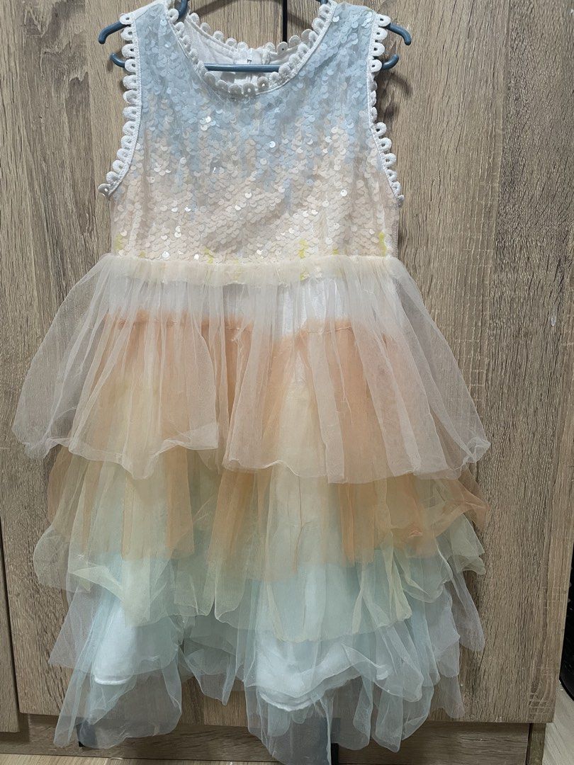 Pastel Layered Tulle Sequin Dress (Category: Evening dresses & gowns) located in Bulacan. Submitted by PrelovedHub12 (Listing ID 1468809879, Image 2). Description: - Multi-layered tulle dress in peach, mint green, and white - Sparkling sequin-covered upper bodice - Elegant scalloped lace trim on armholes and round neckline - Convenient back zipper closure - Fluffy tiered skirt for extra volume - Ideal party or event outfit.