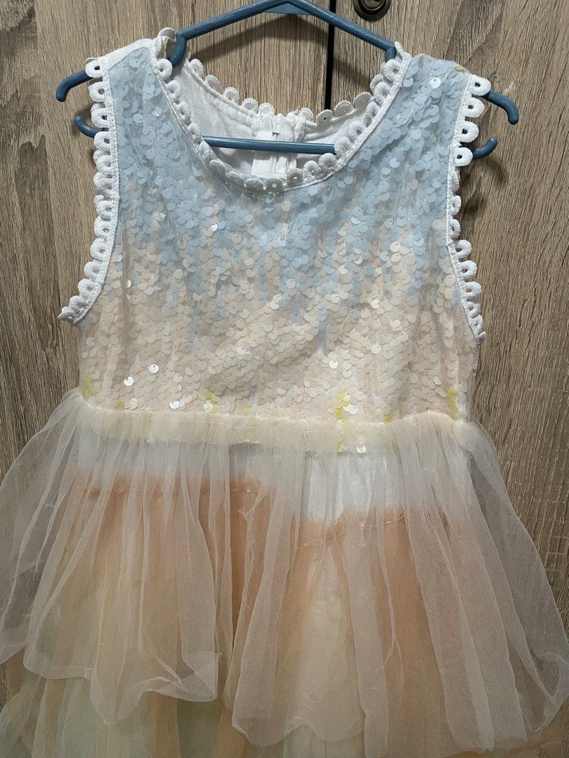 Pastel Layered Tulle Sequin Dress (Category: Evening dresses & gowns) located in Bulacan. Submitted by PrelovedHub12 (Listing ID 1468809879, Image 1). Description: - Multi-layered tulle dress in peach, mint green, and white - Sparkling sequin-covered upper bodice - Elegant scalloped lace trim on armholes and round neckline - Convenient back zipper closure - Fluffy tiered skirt for extra volume - Ideal party or event outfit.