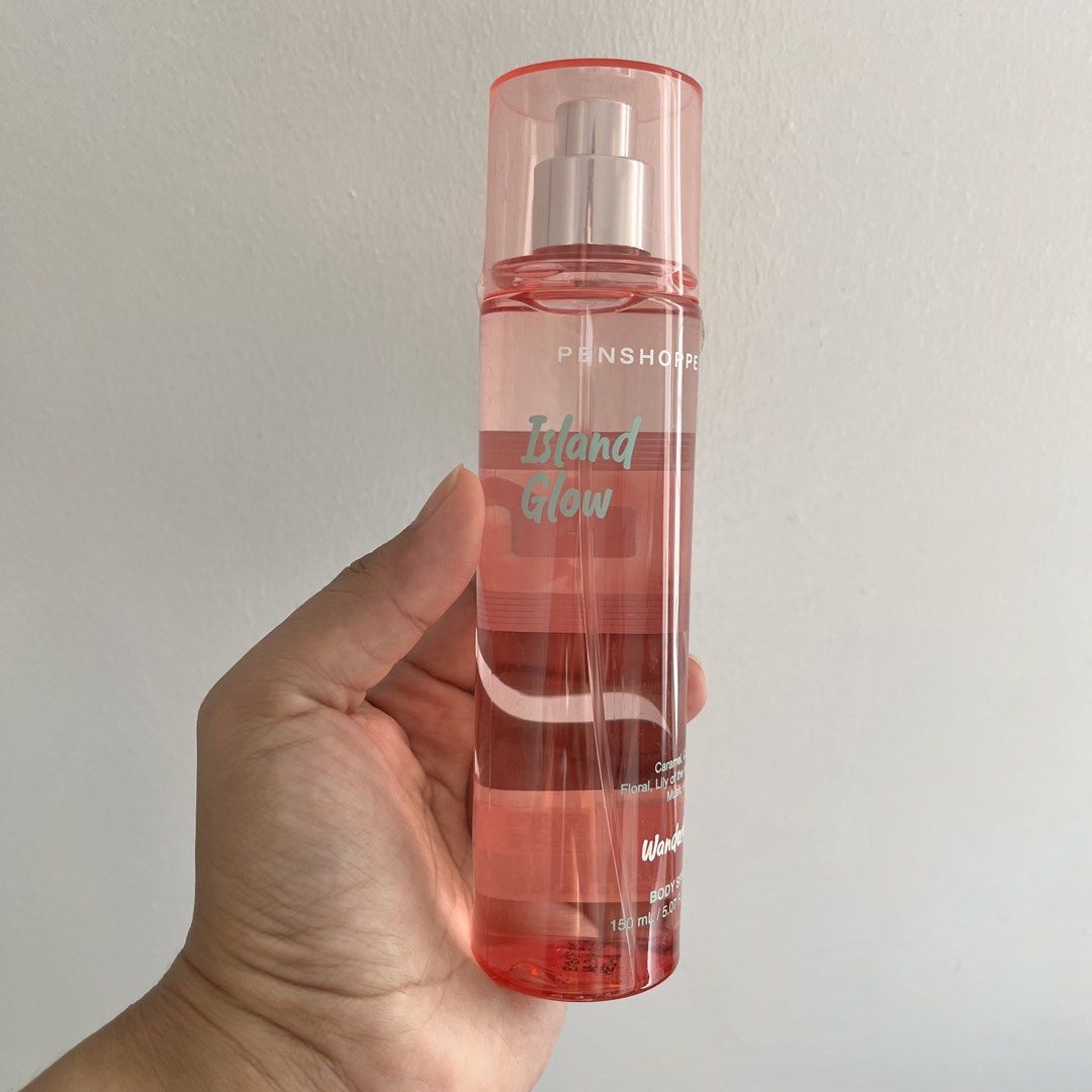 Penshoppe Body Spray (Category: Body Care) located in Manila. Submitted by samanthamaeb (Listing ID 1468746202, Image 1). Description: - Brand: Penshoppe - Product: Island Glow Body Spray - Size: 150 ml - Condition: Brand new, unused, and sealed (Full bottle) - Packaging: Pink bottle with clear cap - Fragrance Notes: Caramel, floral, lily of the valley, and musk - Manufacturing Date: August 2025 - Expiration Date: August 2028.