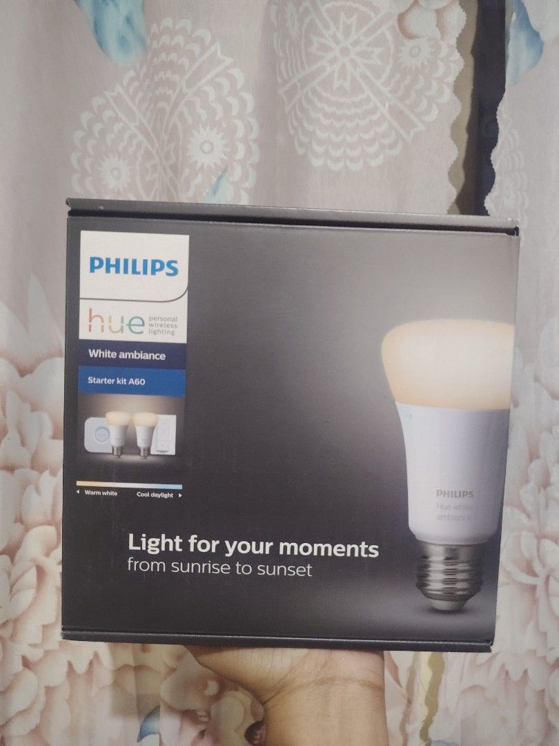 Philips Hue White Ambiance Starter Kit (A60 / E27) (Category: Lighting) located in Mandaluyong City. Submitted by twovv (Listing ID 1468888182, Image 1). Description: Philips Hue White Ambiance Starter Kit (A60 / E27), which includes smart white-spectrum LED bulbs and a wireless controller/bridge setup for automated home lighting Brand new sealed Below Srp. Original Price : ₱7490.