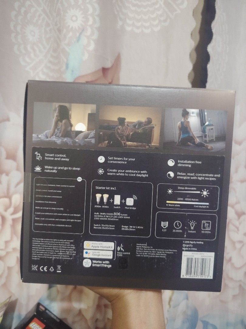 Philips Hue White Ambiance Starter Kit (A60 / E27) (Category: Lighting) located in Mandaluyong City. Submitted by twovv (Listing ID 1468888182, Image 2). Description: Philips Hue White Ambiance Starter Kit (A60 / E27), which includes smart white-spectrum LED bulbs and a wireless controller/bridge setup for automated home lighting Brand new sealed Below Srp. Original Price : ₱7490.