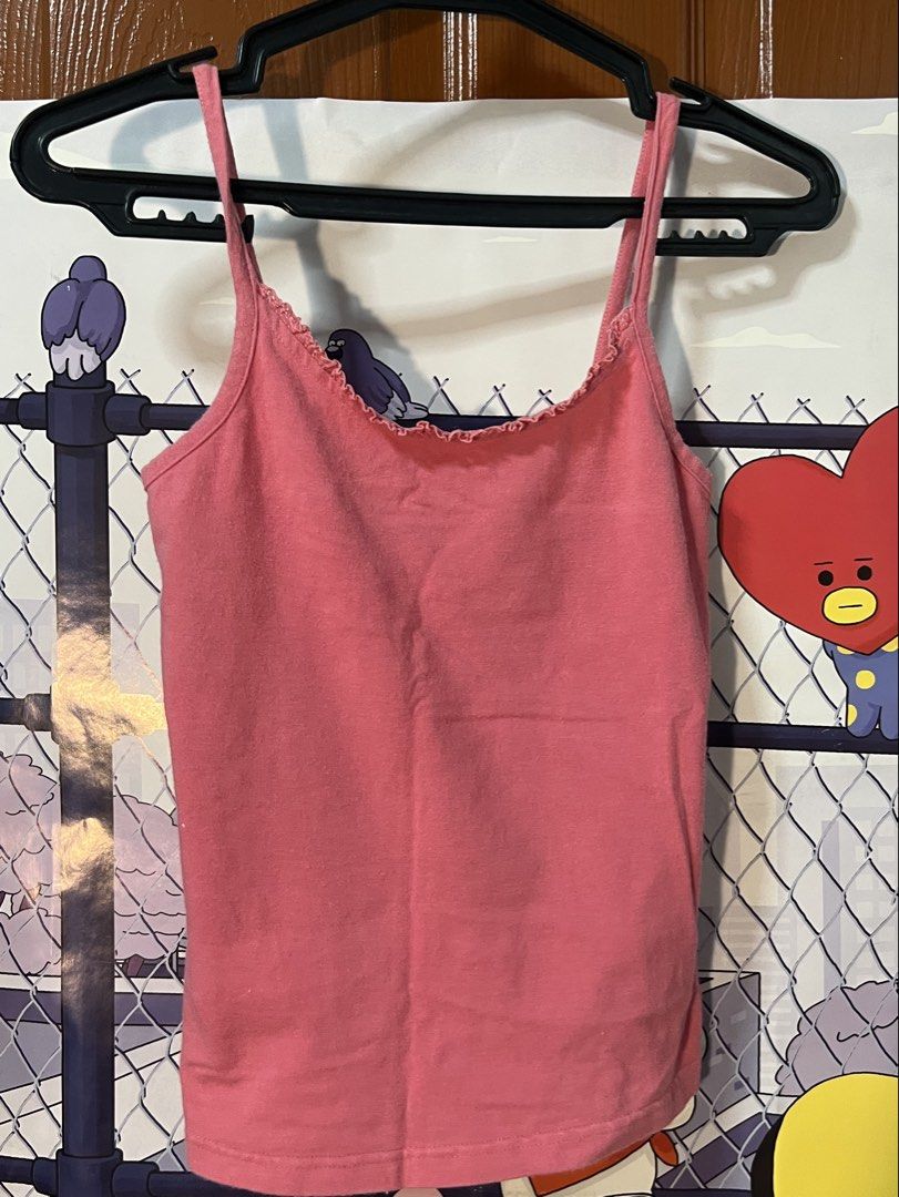 Pink Camisole Tank Top (Category: Sleeveless) located in Marikina City. Submitted by yssacee (Listing ID 1468904633, Image 3). Description: - Color: Pink - Soft Material - Design: Lettuce trim neckline and thin spaghetti straps - Versatile basic piece, perfect for layering or casual days out -PM for more photos - shipping from lower Antipolo Rizal - rfs: does not fit me anymore.