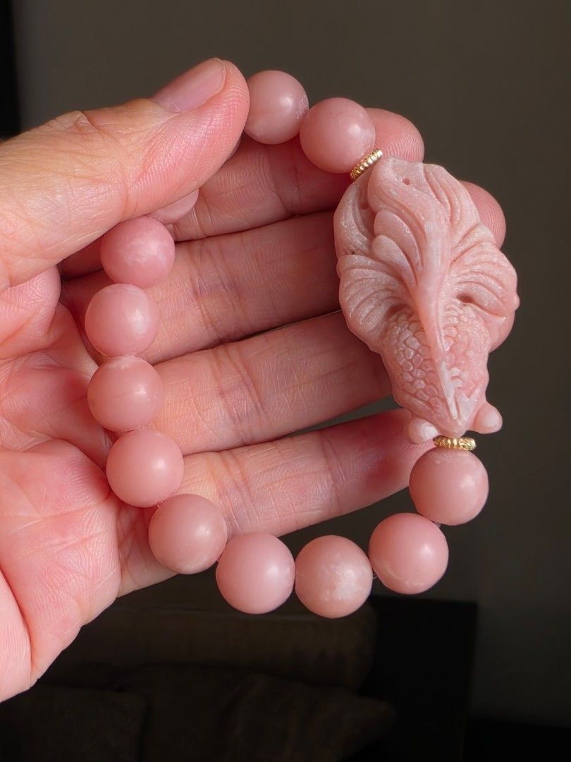 Pink Opal with koi fish charm (Category: Bracelets) located in Manila. Submitted by cavalierdolls (Listing ID 1468757056, Image 2). Description: 🌸💕 PINK OPAL BRACELET 💕🌸 Soft blush-pink beauty with an intricately carved dragon pendant and elegant gold accents! ✨🐉 Traditionally associated with love, compassion, and inner peace. 💗 Perfect for your gemstone collection or as a special gift! 🎁 📩 Message us for price & availability! #PinkOpal #