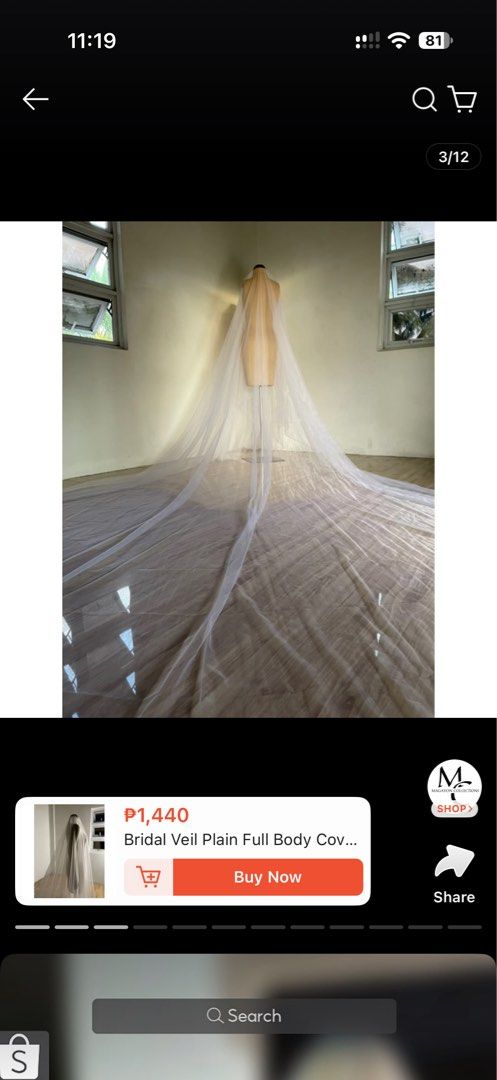 Plain Full Body Coverage Bridal Veil (Category: Evening dresses & gowns) located in Calamba. Submitted by itszygie (Listing ID 1468735460, Image 1). Description: 4.5M long Plain veil Magayon collection Ivory.