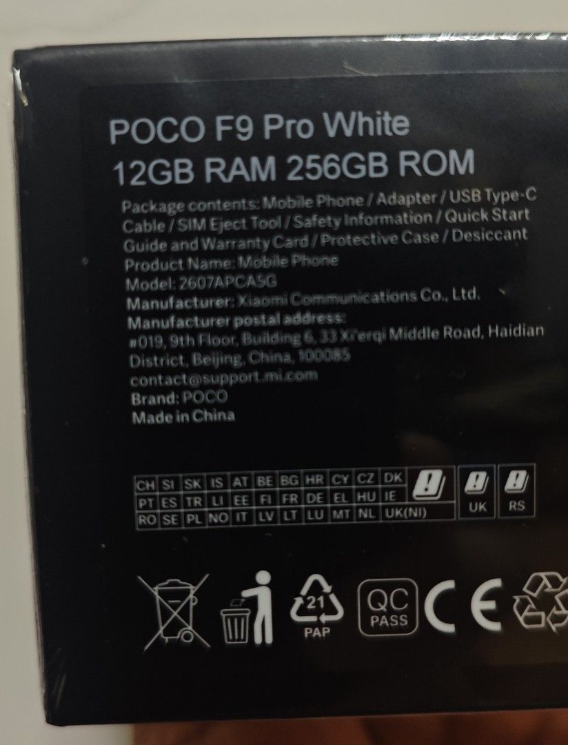 Poco F9 Pro 12/256gb White (Category: Android Others) located in Quezon City. Submitted by auhsoj2512 (Listing ID 1468757457, Image 2). Description: For Sale only°° BRAND NEW SEALED Poco F9 Pro 12/256gb - White 34,000 only fix.
