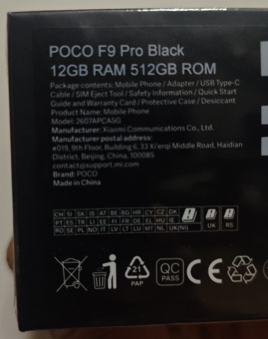 Poco F9 Pro 12/512gb Black (Category: Android Others) located in Quezon City. Submitted by auhsoj2512 (Listing ID 1468757696, Image 2). Description: For Sale only~ BRAND NEW SEALED Poco F9 Pro 12/512gb - Black 36,000 only fix.
